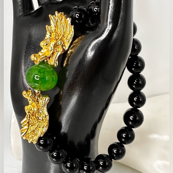 ONYX + AGATE NATURAL STONES BRACELET size 7.5” - Picture 2 of 9